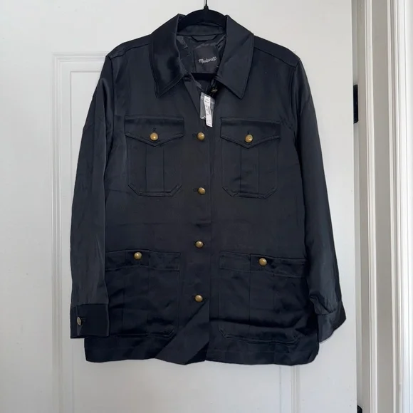 Madewell Double-Faced Satin Safari Jacket  black NWT M - Picture 3 of 10